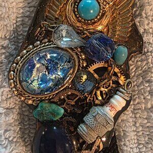 Vintage 1990 Metal Bolo Tie, Signed, Colorful Stones, Spark Plug, Crown